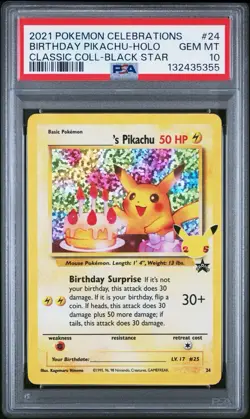2021 Pokemon Celebrations Birthday Pikachu-Holo Coll-Black Star #24 PSA 10 - Image 1