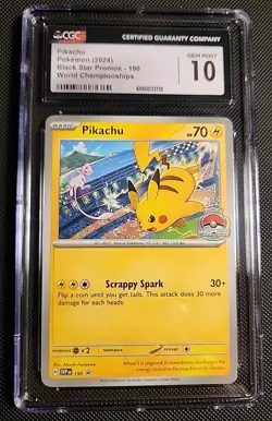 Pikachu 190 World Championship 2024 CGC GEM MINT 10 Black Star Promo Pokemon TCG - Image 1