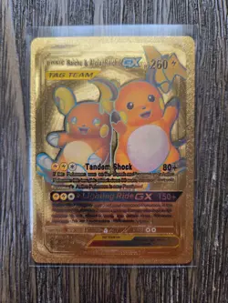 Pokemon Raichu & Alolan Raichu GX Tag Team GOLD Foil Fan Art Card - 260 HP - Image 1