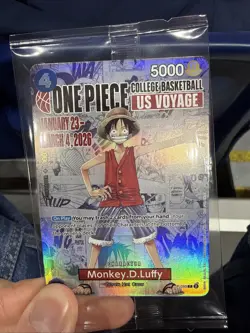 One Piece Monkey D Luffy US Voyage College Basketball Card Rutgers HOLO & Poster - Image 1