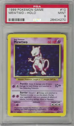 PSA 9 MINT 1999 Pokemon Base Set Unlimited Mewtwo 10/102 Holo Rare Card OLD CERT - Image 1