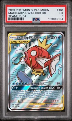 2019 Pokemon Sun and Moon Team Up Magikarp/Wailord Gx #161 PSA 5 - Image 1