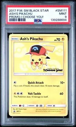 2017 Pokemon S&M Black Star Promo I Choose You # SM111 Ash’s Pikachu PSA 9 MINT! - Image 1