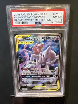 2019 POKEMON SM BLACK STAR PROMO #SM191 FULL ART/MEWTWO & MEW GX PSA 8 - Image 1