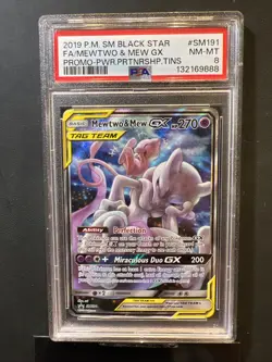 2019 POKEMON SM BLACK STAR PROMO #SM191 FULL ART/MEWTWO & MEW GX PSA 8 - Image 2