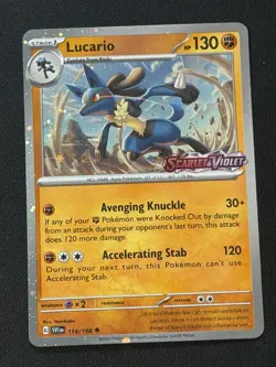 Lucario 114/198 Cosmos Holo Scarlet & Violet Stamped Pokemon TCG Near Mint Star - Image 1