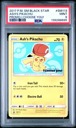 2017 POKEMON SM BLACK STAR PROMO I CHOOSE YOU! #SM113 ASH'S PIKACHU PSA 9 - Image 1