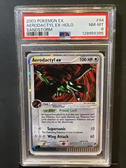 2003 POKEMON EX SANDSTORM #94 AERODACTYL EX-HOLO PSA 8 - Image 1