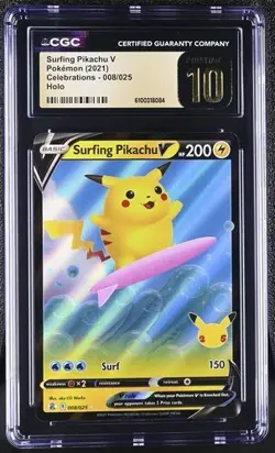 Surfing Pikachu V *CGC PRISTINE 10* Holo Rare *#8* Celebrations * Pokemon - Image 1