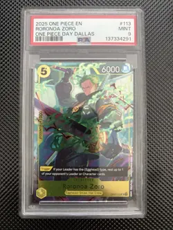 One Piece Day Dallas Promo Roronoa Zoro PSA 9 MINT #113 OP7-113 - Image 1