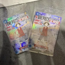 Bandai Namco One Piece Card Game US Voyage Promo Monkey D. Luffy 2 Holo Cards - Image 1