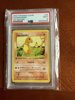 1999 Pokemon TCG Charmander Base Set 1st Edition Common Card 46/102, PSA 9 - Image 1