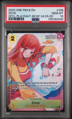 PSA 10 Zeus OP11-106 Official Playmat Bandai Card Games Fest 24/25 Edition EN - Image 1