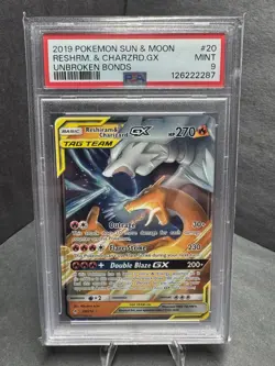 PSA 9 Reshiram & Charizard 20/214 Broken Bonds Sun & Moon 2019 Pokemon TCG Card - Image 1