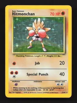 Hitmonchan 7/102 Holo Rare Base Set Heavily Played Pokemon Card - Image 1