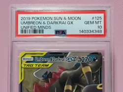 2019 POKEMON SUN & MOON UNIFIED MINDS #125 UMBREON & DARKRAI GX PSA 10 GEM MINT - Image 3