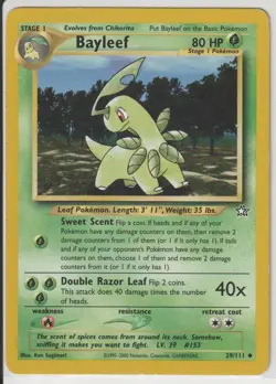 Bayleef 29/111 Pokemon TCG Neo Genesis Vintage WOTC Card Regular - MP - Image 1