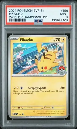 2024 POKEMON SVP EN BLACK STAR PROMO #190 PIKACHU WORLD CHAMPIONSHIPS 2 - PSA 9 - Image 1