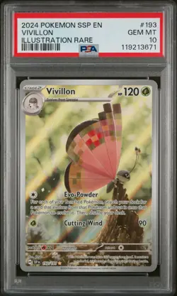 2024 POKEMON SSP EN-SURGING SPARKS ILLUSTRATION RARE #193 VIVILLON PSA 10 - Image 1