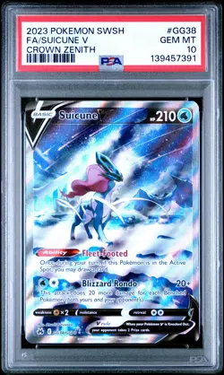 2023 POKEMON SWORD & SHIELD CROWN ZENITH #GG38 FULL ART/SUICUNE V PSA 10 - Image 1