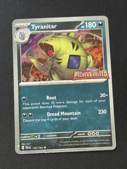 Pokemon TCG Tyranitar 135/193 Paldea Evolved Stamped Promo Cosmo Holo - Image 1