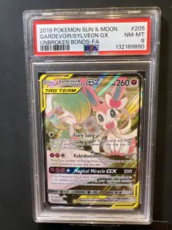Pokemon TCG 2019 SM Unbroken Bonds Gardevoir & Sylveon GX 205/214 PSA 8 - Image 2