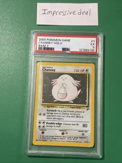 CHANSEY 3/130 Holo Rare Base Set 2 WOTC 2000 - Pokemon Card Freshly Graded PSA 5 - Image 1