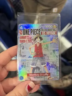 One Piece Card Game Monkey D. Luffy US Voyage Promo Holo P-055 Straw Hat - Image 1
