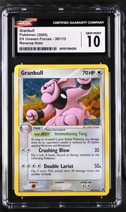 CGC 10 Gem Mint Granbull Unseen Forces 39/115 Reverse Holo Stamped Pokemon Card - Image 1