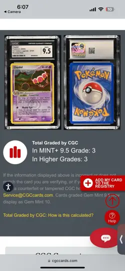 CGC 9.5 Claydol Reverse Holo 2/101 EX Hidden Legends 2004 Pokemon card Pop 3 - Image 5