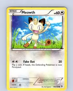 Pokemon TCG Meowth B&W Boundaries Crossed 106/149 Regular Common Card MP - Image 1