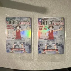 Bandai One Piece Card Game Monkey.D.Luffy US Voyage Promo Holo Lot of 2 English - Image 1