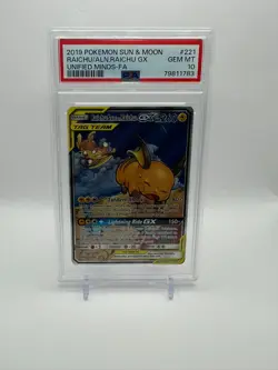 PSA 10 Pokemon Raichu & Alolan Raichu GX 221/236 Unified Minds - Image 1
