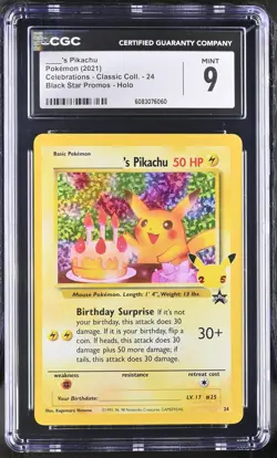 Birthday Pikachu 24 Celebrations Holo Pokemon CGC 9 Mint *060 - Image 1