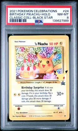 Birthday Pikachu Holo 24 Celebrations Classic Collection Pokemon PSA 8 *989 - Image 1