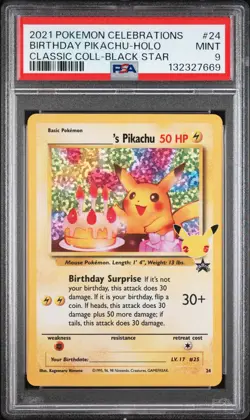 Birthday Pikachu Holo 24 Celebrations Classic Collection Pokemon PSA 9 *669 - Image 1