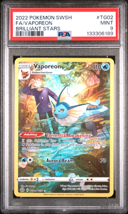 PSA 9 MINT Vaporeon TG02/TG30 Full Art Trainer Gallery Brilliant Stars Pokemon - Image 1