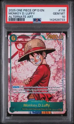Bandai One Piece CCG Monkey D. Luffy OP13-001 Leader Alternate Art Foil PSA 10 - Image 1