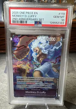2025 ONE PIECE ENGLISH VERSION 2ND ANNIVERSARY SET #119 MONKEY D. LUFFY PSA 10 - Image 1