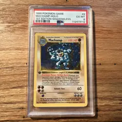 1999 Pokemon Game #8 Machamp Holo 1st Edition SHADOWLESS PSA 6 EX-MT - Image 1
