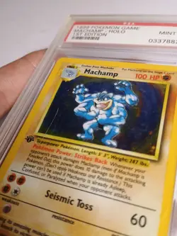 1999 Pokemon Game 8 Machamp Holo 1st Edition PSA 9 Scuffed Case - Image 3
