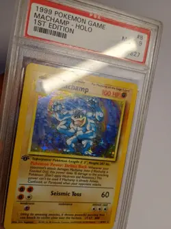 1999 Pokemon Game 8 Machamp Holo 1st Edition PSA 9 Scuffed Case - Image 4