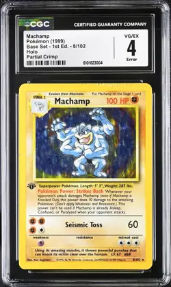 Machamp 1st Edition Base Set Holo CRIMP ERROR 1999 Pokemon Card CGC 4 - Image 1