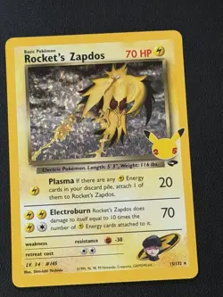 Pokemon TCG Rockets Zapdos Holo Rare Card 15/132 Celebrations, NM Condition - Image 1