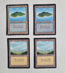 MTG 4 BETA Land Cards 2X Plains 2X Island 1993 Original English Basic Lands RARE - Image 1