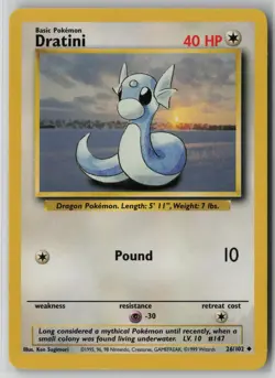 Dratini 26/102 Pokemon Base Set Uncommon Moderately Played Card (MP) - Image 1