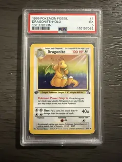 1999 Pokemon Fossil Dragonite - Holo 1st Edition #4 PSA 5 - Image 1