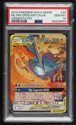 Moltres & Zapdos & Articuno GX Pokemon Sun & Moon Hidden Fates PSA 10 GEM MT - Image 1