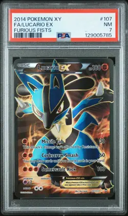 2014 Pokemon XY Furious Fists Lucario EX #107 FULL ART Furious Fists PSA 7 - Image 1