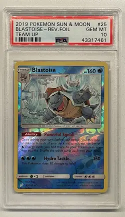 PSA 10 Blastoise 25/181 Pokemon Sun Moon Team Up Reverse Holo Gem Mint POP 16 - Image 1